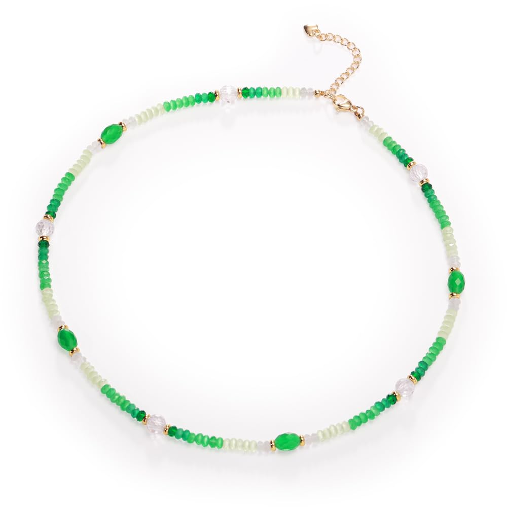 Gmissbabicoo Healing Crystal Necklace for Women Spiritual Zircon Beads Handmade Gemstone with 18k Golden Plated Crystals Stones Beaded Adjustable Necklaces with Jewelry Box Green 1