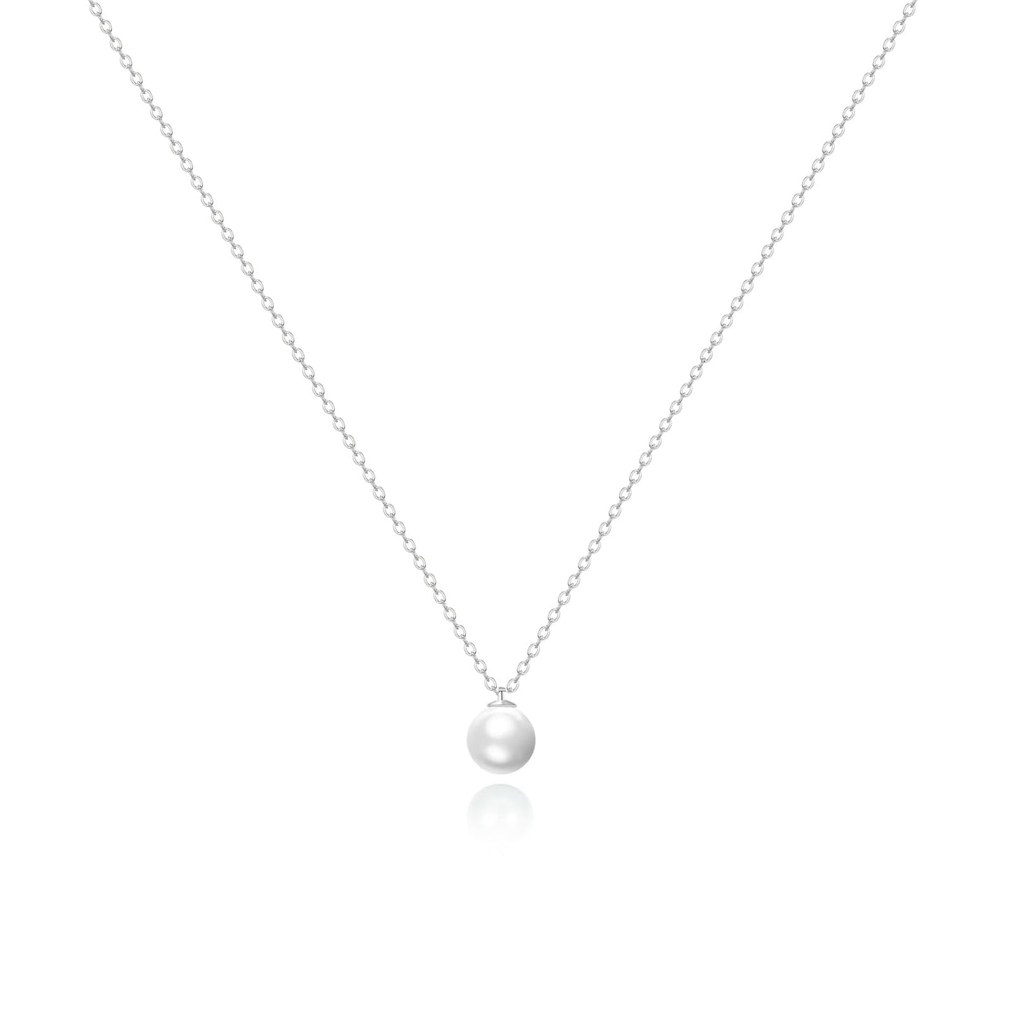 Zeffy Dainty Silver Single Pearl Necklace Simple Pearls Pendant Choker for Women Trendy Silver Necklace Jewelry Gifts