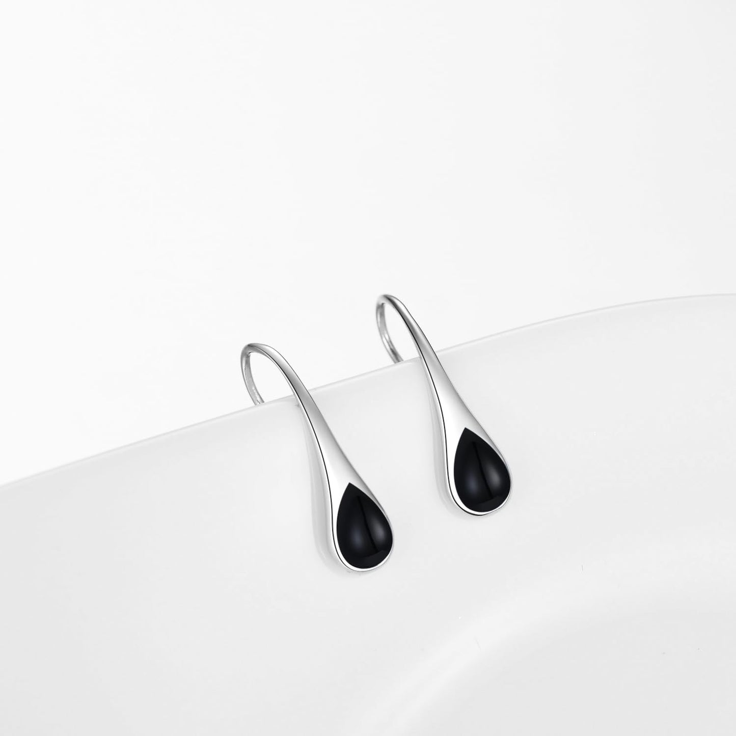 925 Sterling Silver Teardrop Earrings with Black Onyx, Hypoallergenic Pear-Shaped Dangle Drop Earrings for Women