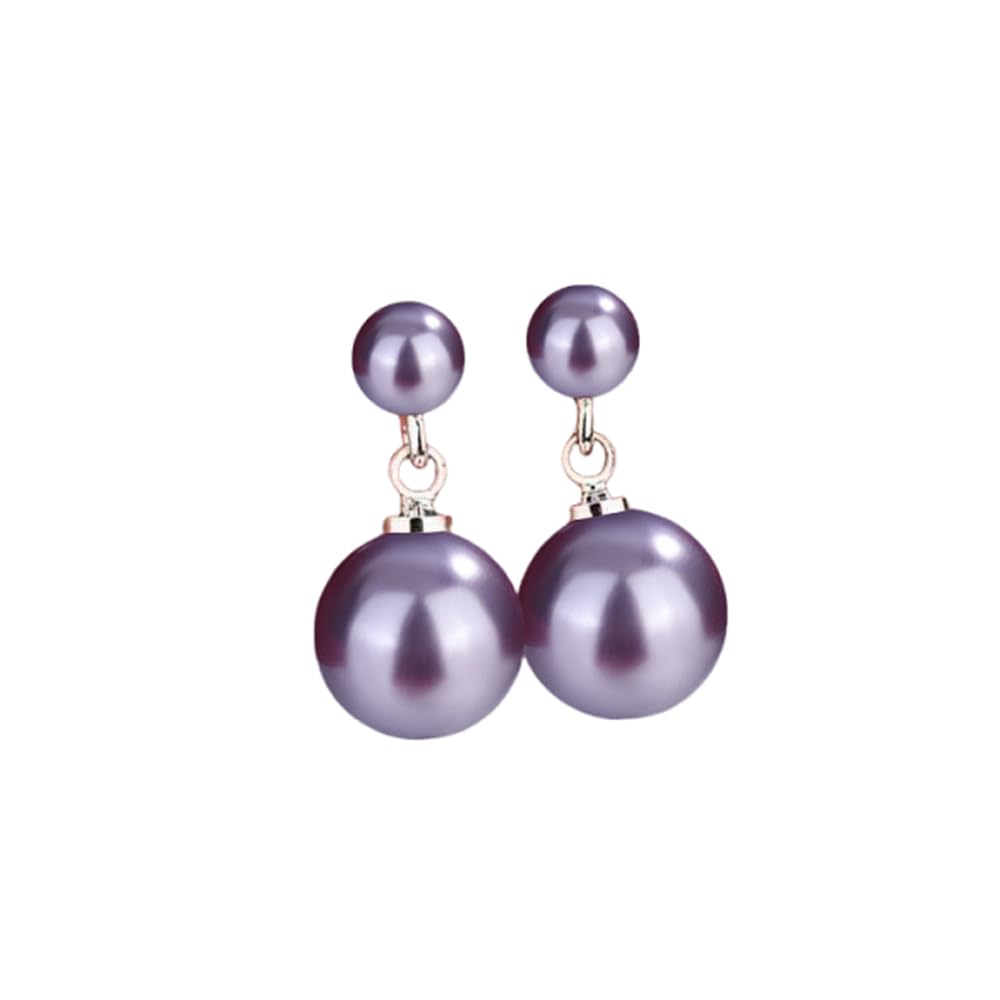 Ocean Shell Pearl Dangle Double Beads Pearl Earrings for Women Multicolor Fashion Jewelry Gift-Silver Purple