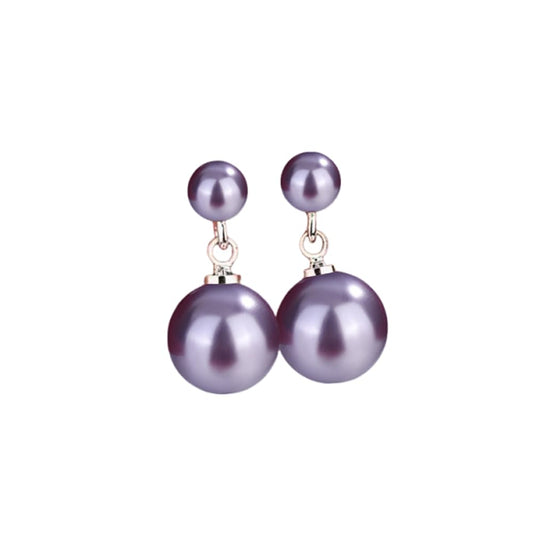 Ocean Shell Pearl Dangle Double Beads Pearl Earrings for Women Multicolor Fashion Jewelry Gift-Silver Purple