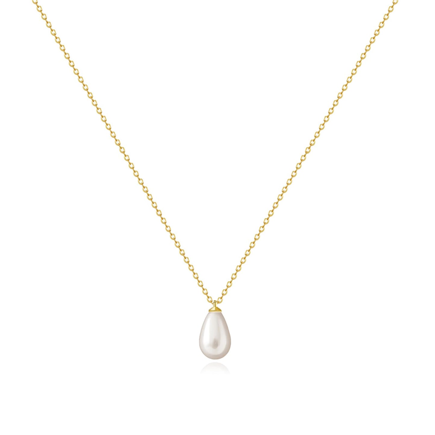 Zeffy Dainty Gold Necklace for Women Pearl Drop Trendy Teardrop-shaped Pearls Pendant Necklace 14k Gold Plated Chain Necklace Non Tarnish Cute Single Pearl Necklace Fashion Wedding Jewelry Gifts
