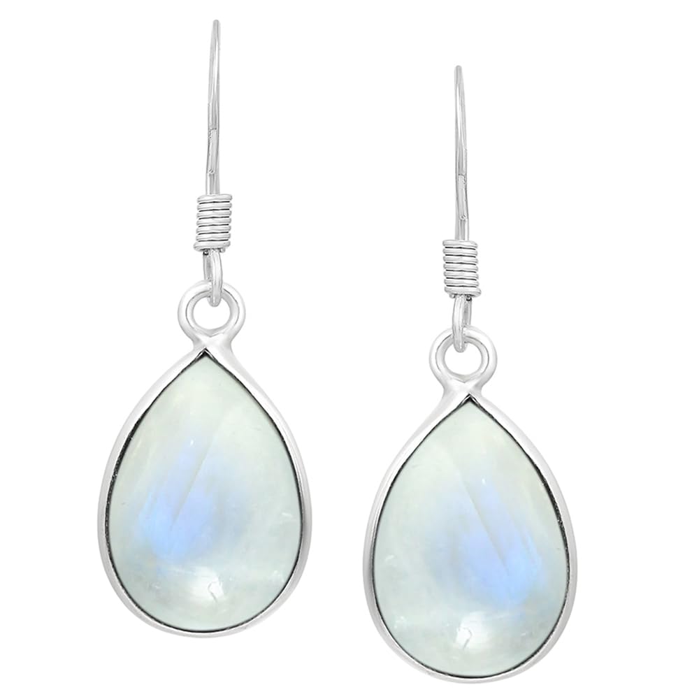 Natural Moonstone Sterling Silver Dangle Earrings for Women - White Stone June Birthstone Pear Shape Gemstone Handmade Drop Earrings - Gifts for Wedding Anniversary Valentien's day