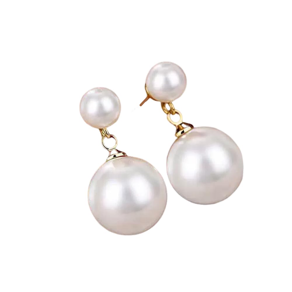 Ocean Shell Pearl Dangle Double Beads Pearl Earrings for women Multicolor Fashion Jewelry Gift-Gold White