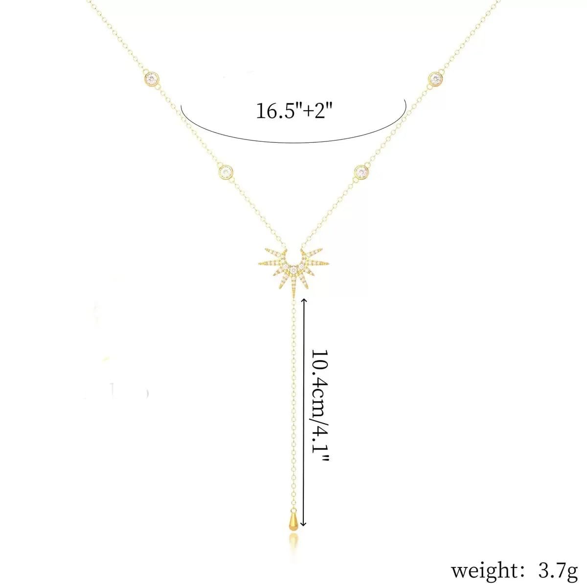 925 Sterling Silver Lariet Necklace, 14K Yellow Gold Long Y Necklace with Zircon Geometric Long Pendant Necklace for Women, Vintage Charm Silver Lariat Jewelry Accessories (G Gold - Lariat Necklace)