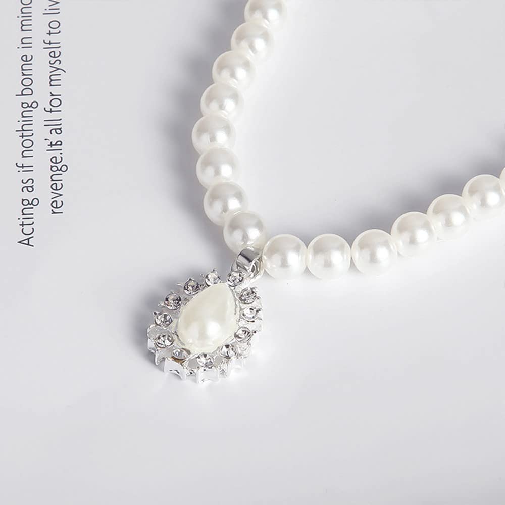 tenghong2021 Fashion Classic Faux Pearl Jewelry Set Necklace Bracelet Earrings for Women Best Gift (White water drop)