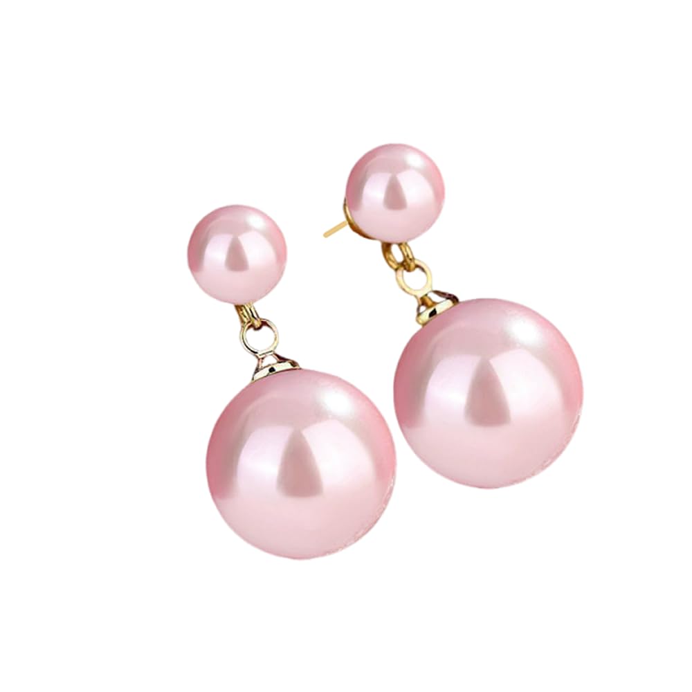 Ocean Shell Pearl Dangle Double Beads Pearl Earrings for women Multicolor Fashion Jewelry for Women-Gold Pink