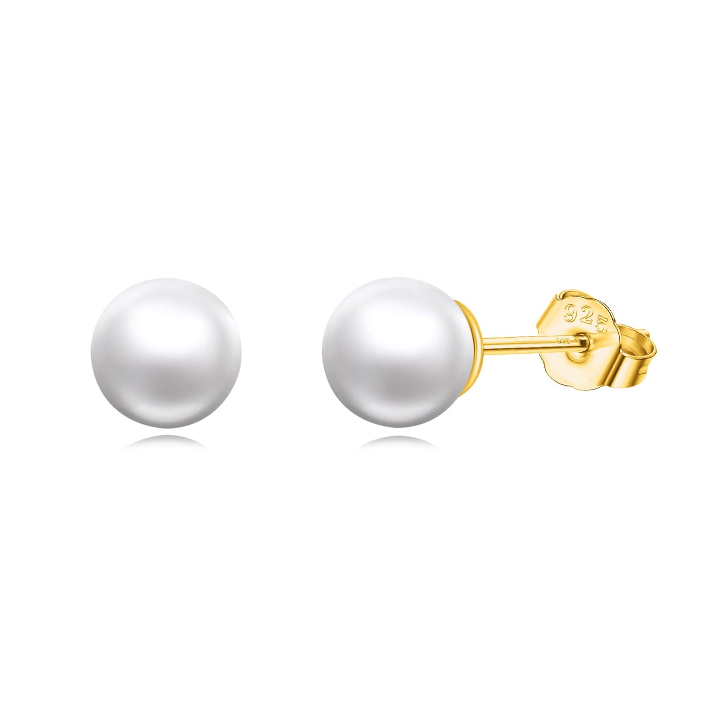 POPLYKE Sterling Silver Real Freshwater Cultured Pearl Stud Earrings for Women Gold Pearl Earrings Wedding Bridesmaids Anniversary（Yellow Gold）