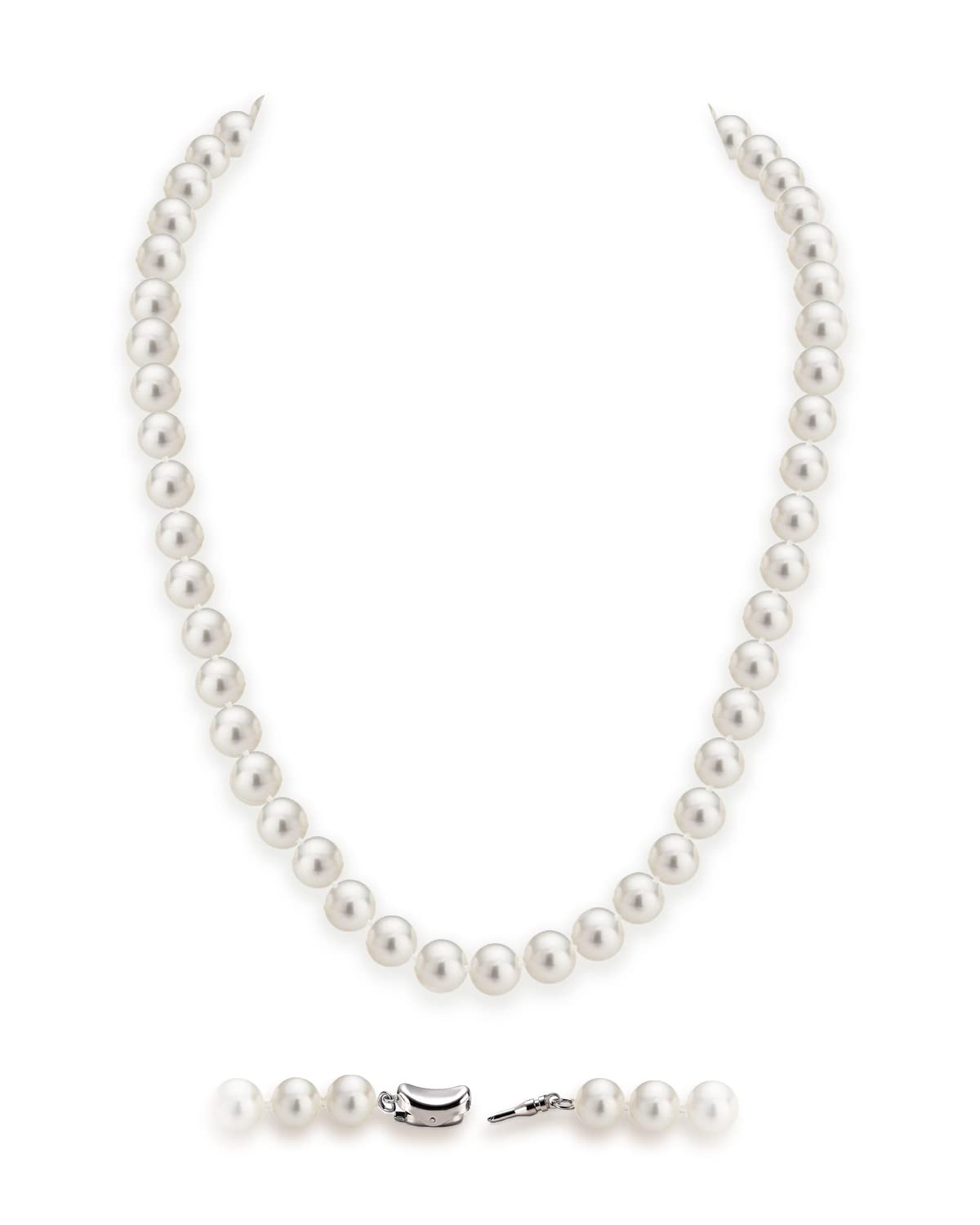 HUWODY Round White Simulated Shell Pearl Necklace Strand Pearl Choker Necklace Jewelry for Women 8mm 16inch