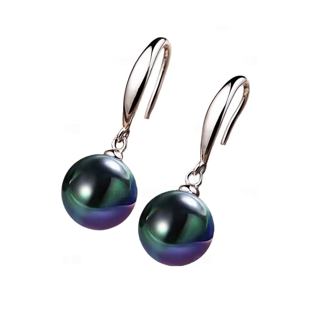 Ocean Pearl Dangle Earrings Natural Shell Beads Drop Earrings Fashion Jewelry for Women-12mm Black Colorful
