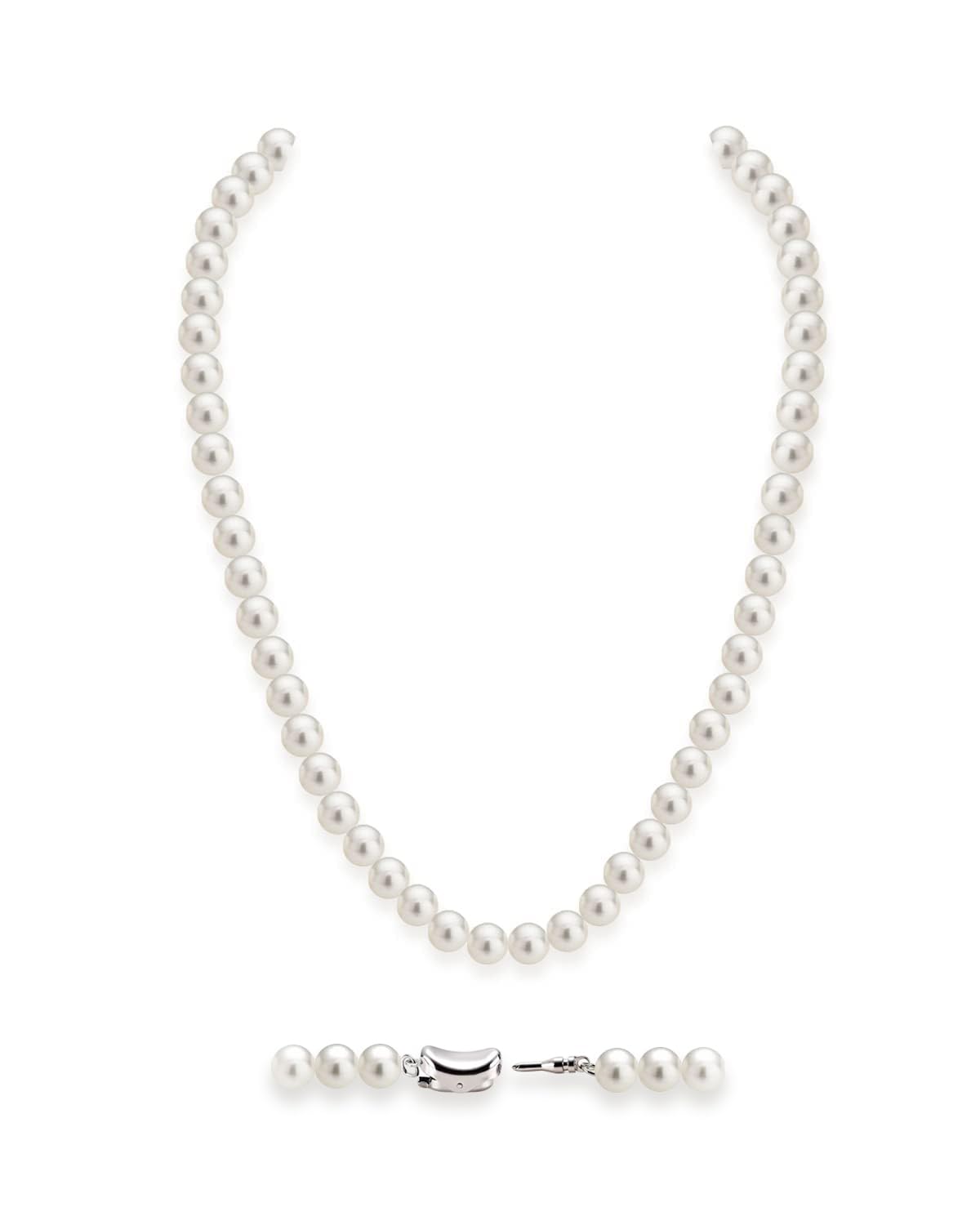 HUWODY Round White Simulated Shell Pearl Necklace Strand 6mm Pearl Choker Necklace Jewelry for Women 22inch