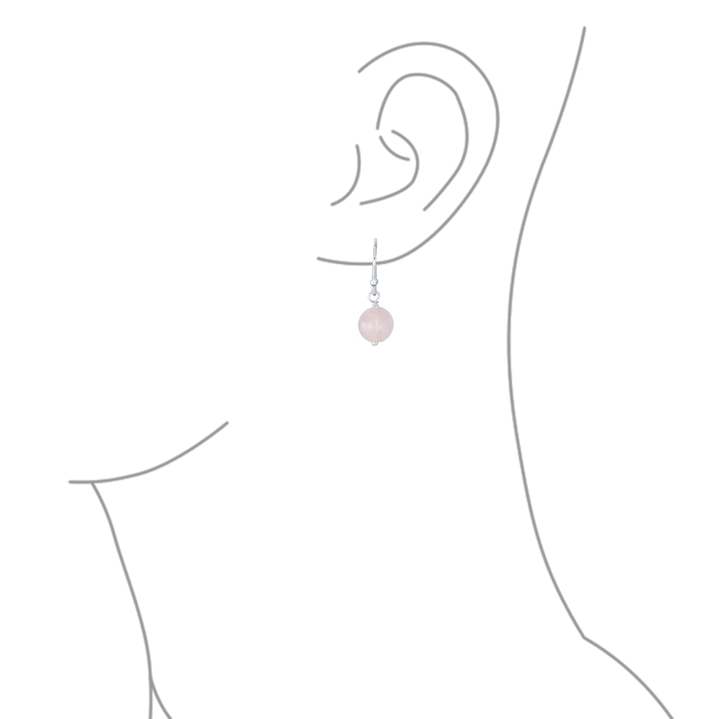 Bling Jewelry Timeless .925 Sterling Silver Light Pink Rose Quartz Bead 8mm Ball Drop Earrings Fish Hook Genuine Gemstone October Birthstone
