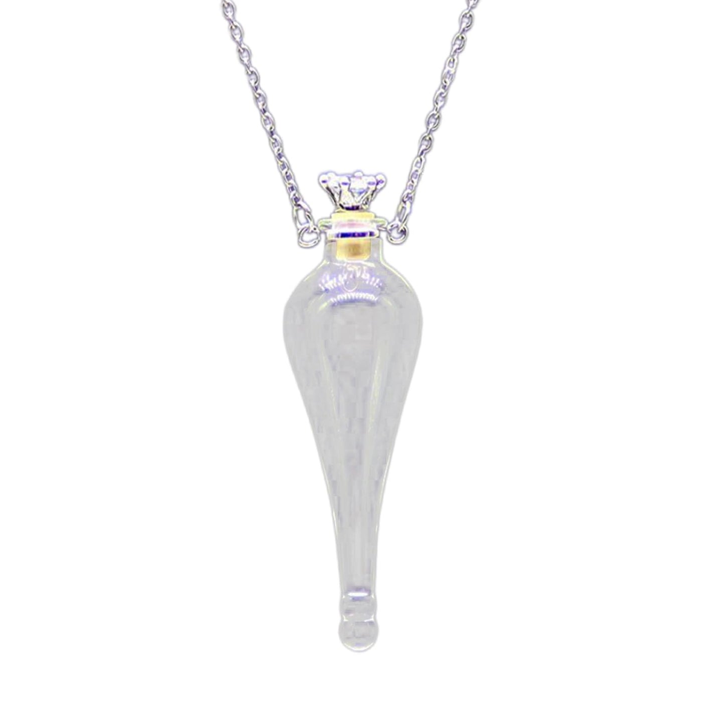 Women Long Necklace Clear Glass Aromatic Water Essential Oil Diffuser Bottle Natural Crystal Pendant for Girl Essential Oil Necklaces for