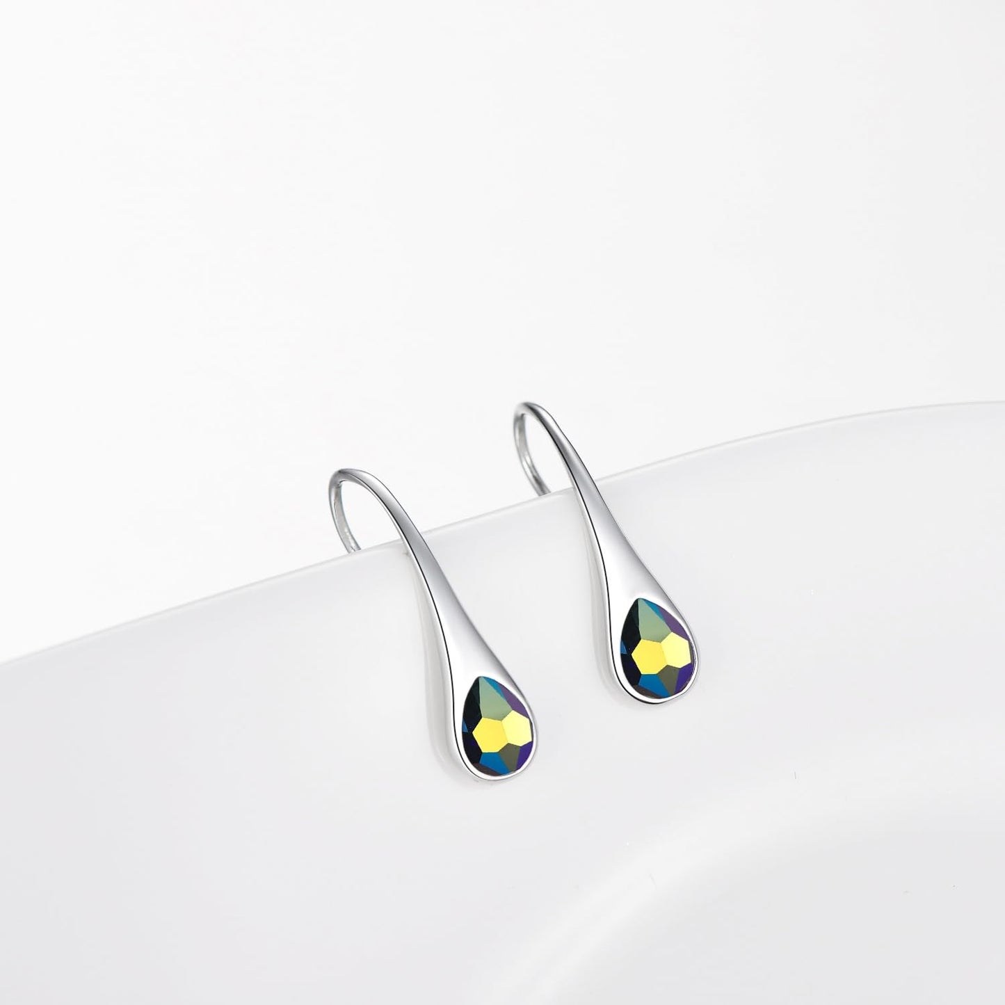 925 Sterling Silver Teardrop Earrings, Hypoallergenic Pear-Shaped Dangle Drop Earrings for Women with Crystals from Austria (Vitrail Medium)
