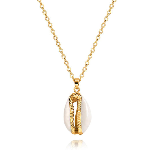 CANEVINKA 18K Gold Plated Charm Beach Cowrie Shell Necklace Cute Summer Seashell Necklace for Women
