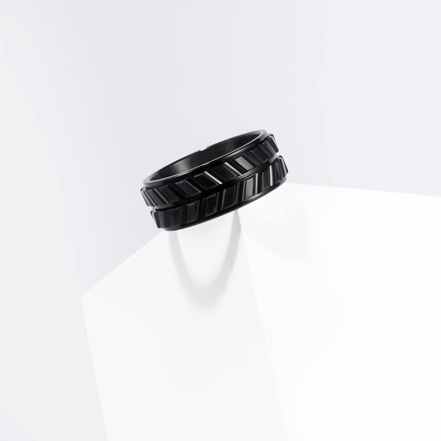 King Will Mens Black 8mm Spinner Rings Tire Stripe Groove Stainless Steel Anxiety Fidget Ring for Men Groove 7