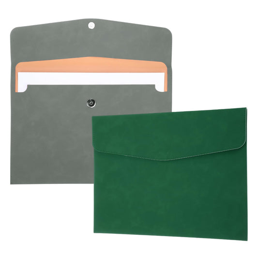 PATIKIL 2Pcs PU Leather File Folders, 13x9 A4 Document Holder Waterproof Envelope Folder with Snap Closure, Portable Portfolio Organizer Case for Paper Receipt, Gray/Green