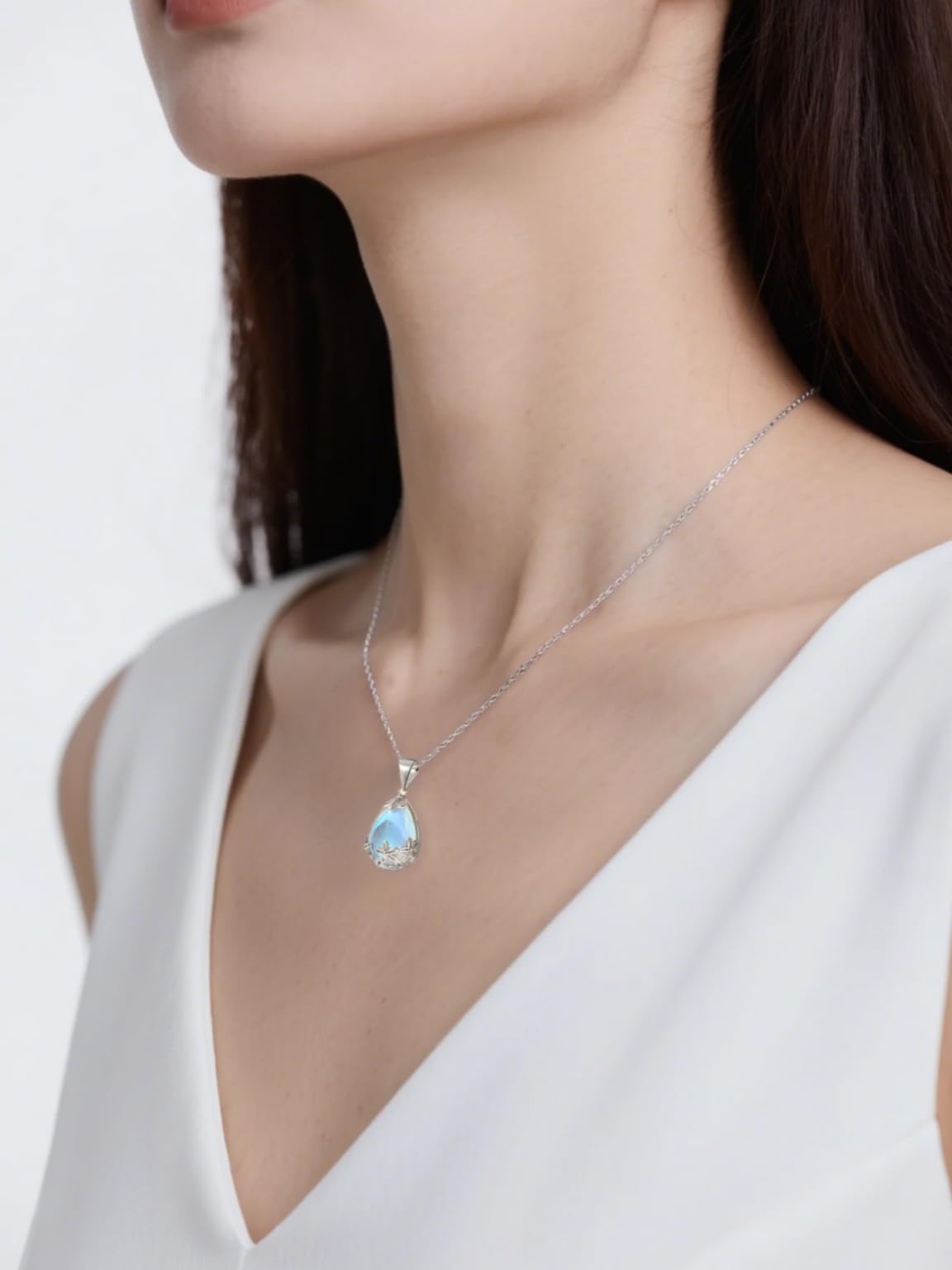 PUPILLEMON 925 Sterling Silver Moonstone Necklace for women, Moon Stone Daisy Filigree Pendant Necklaces With an Elegant Card,Moonstone Jewelry Gift for Women