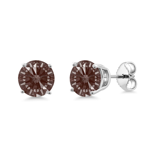 Gem Stone King 2-4 Cttw Round Gemstone Birthstone Stud Earrings For Women Men | 925 Sterling Silver | Round 7MM | Fine Jewelry Gifts for Women Her Mom Wife Men | Fancy Brown Zirconia