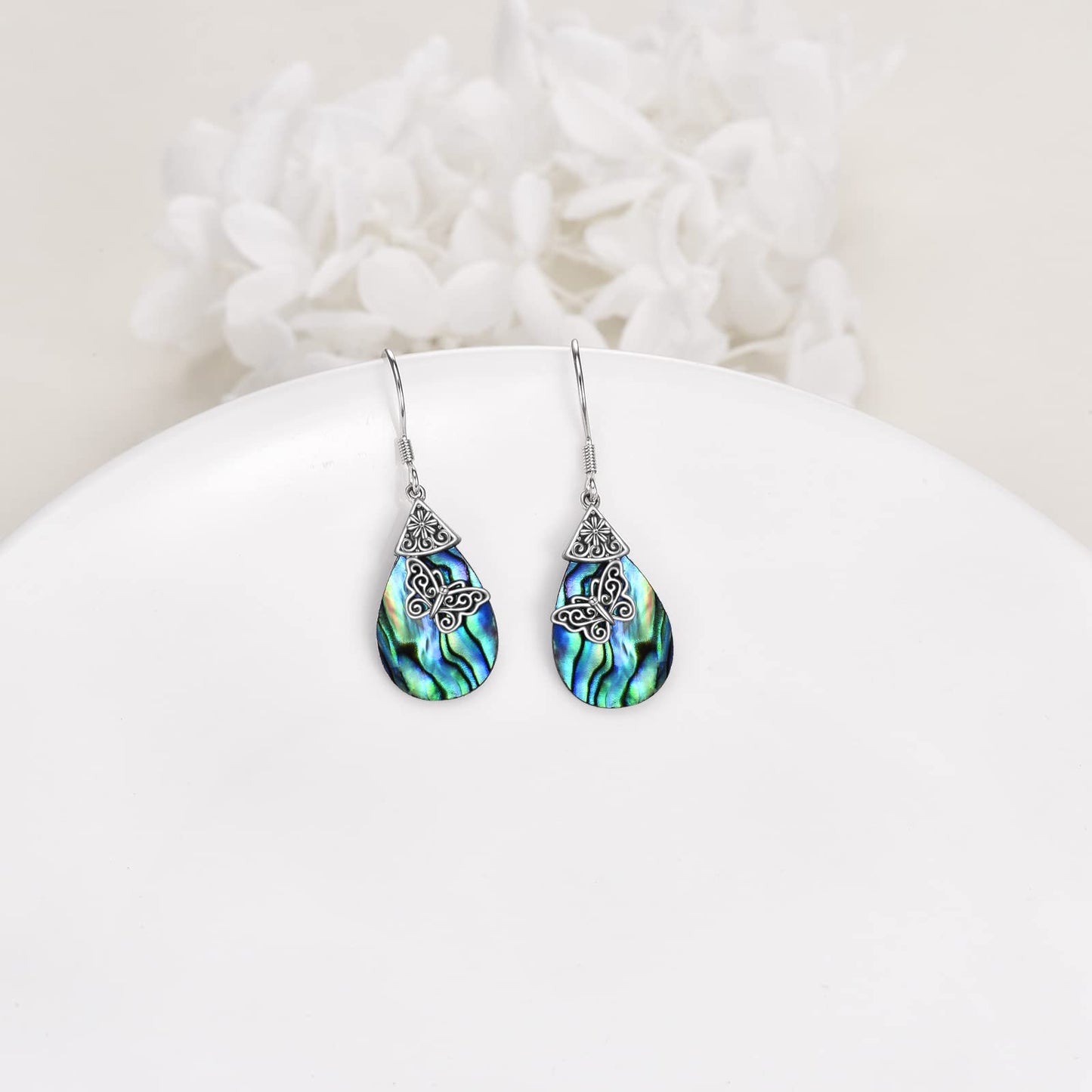 POPLYKE Butterfly Earrings for Women 925 Sterling Silver Leverback Earrings Teardrop Celtic Abalone Earrings Butterfly Jewelry Gifts Birthday