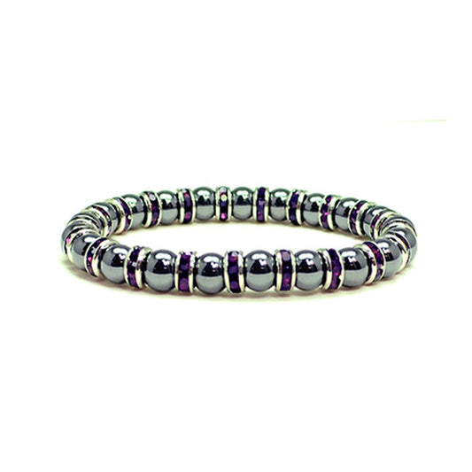 Accents Kingdom Magnetic Bracelet Women's Tuchi Simulated Pearl Hematite Magnetic Therapy Bracelet with Simulated Amethyst Crystal, 7.5"