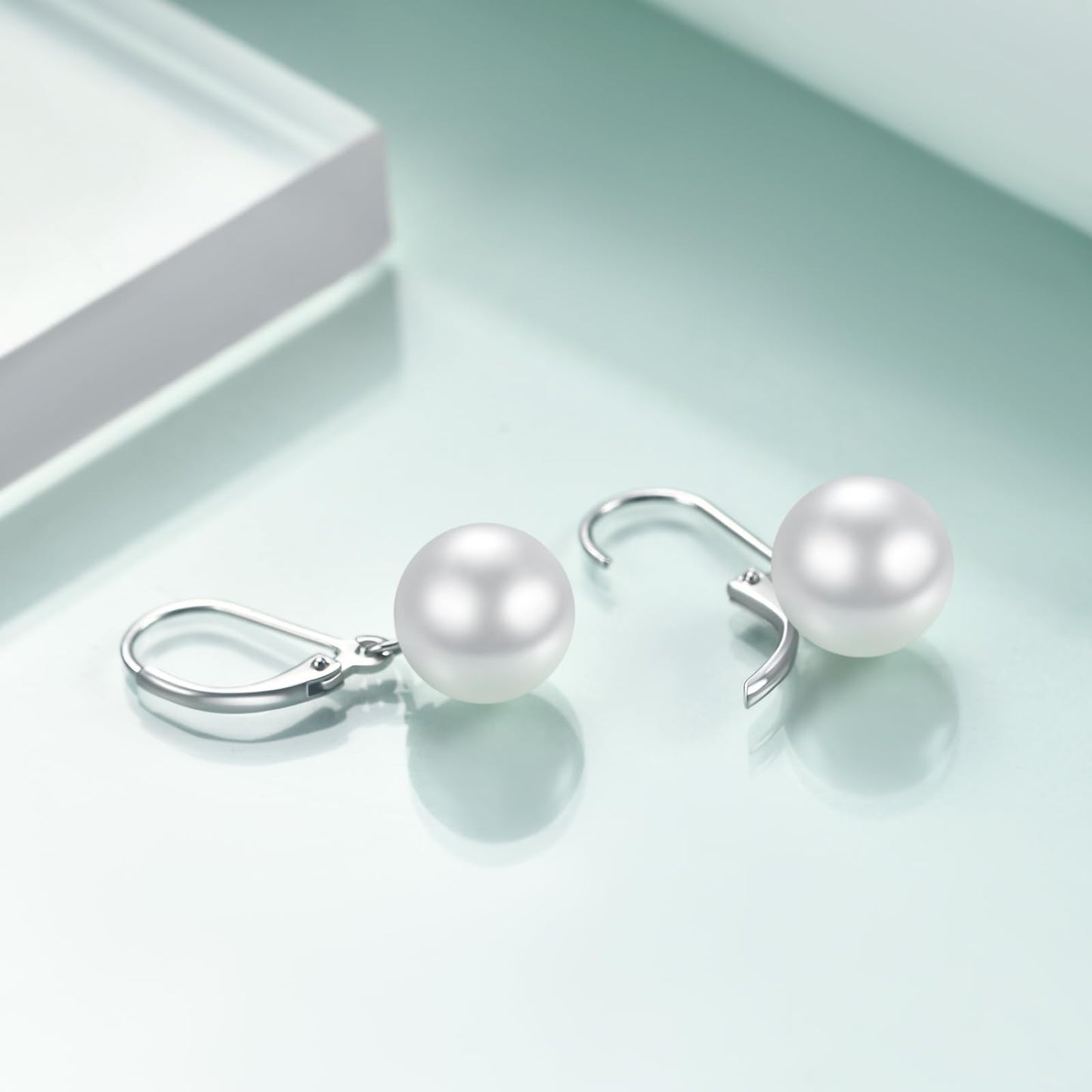Rnivida 925 Sterling Silver Pearl Drop Leverback Earrings,Single White Pearl Dangle Earring, Hypoallergenic Pearl Jewelry for Women