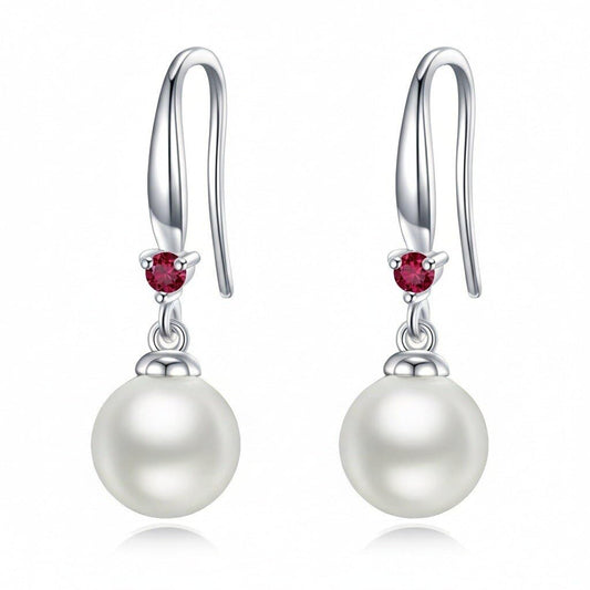 925 Sterling Silver Pearl Leverback Earrings Dangle Drop Birthstone Jewelry Gifts for Women (White Pearl-July)
