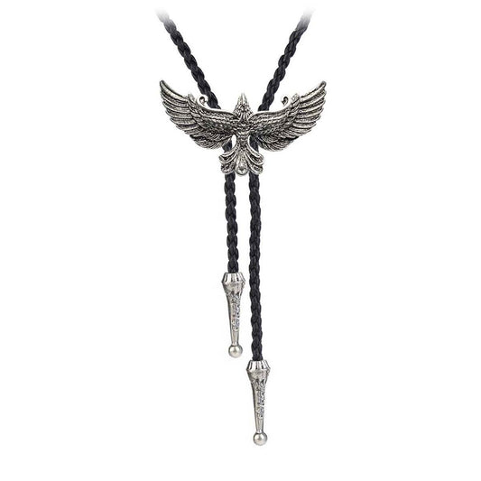 BRBAM Vintage Style Bolo Tie Western Cowboy Leather Rodeo Bolo Bola Tie Necktie for Man(Phoenix-Silver), Medium