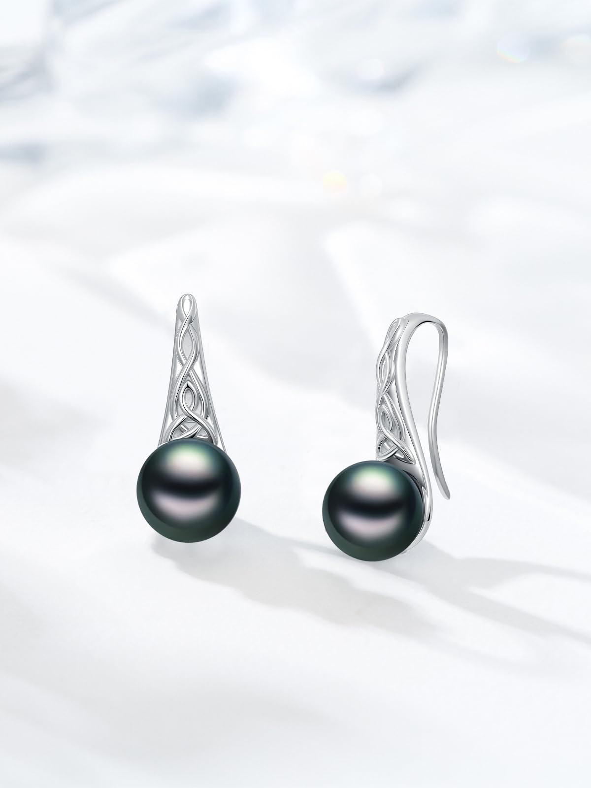 KANNSOAR Tahitian Black Pearl Earrings 18K White Gold Plated Sterling Silver Black Pearl Dangle Earrings Jewelry Gift for Women Mom Wife