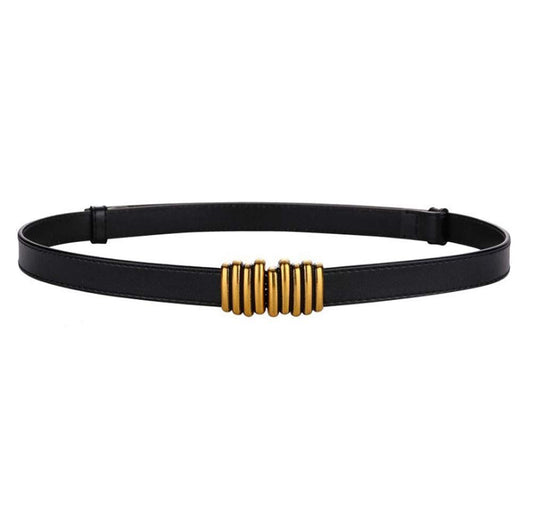 MoYoTo Women's 100% Genuine Leather Retro Vintage Skinny Belts Fashion Designer Buckle Waist Belt (Black)