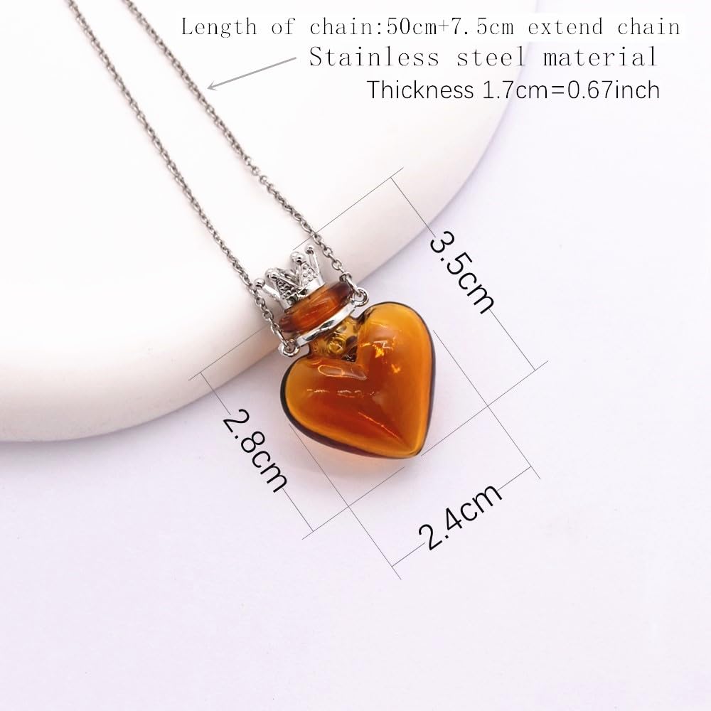 Glaze Glass Heart-Shaped Refillable Essential Oil Necklace Pendant - Aromatherapy Perfume Diffuser Pendant with Stainless Steel Chain (Green)