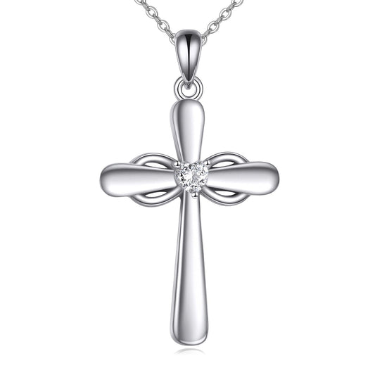 VONALA Silver Cross Necklace for Women Infinity Heart Cross Pendants Religious Jewelry Christian Baptism First Communion Day Gifts for Mother Mom Wife