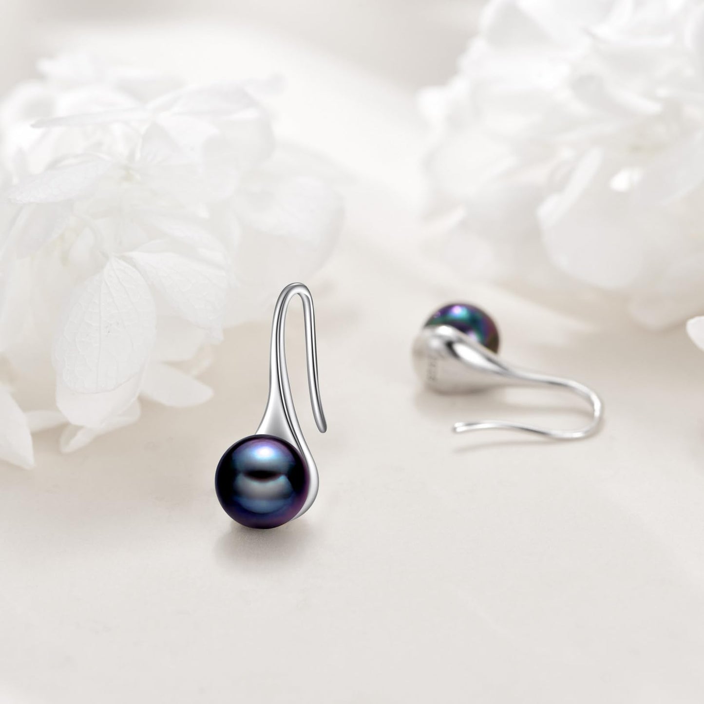 925 Sterling Silver Pearl Dangle Earrings Pearls Drop Jewelry Birthday Gifts for Women (Black Pearl Hook)