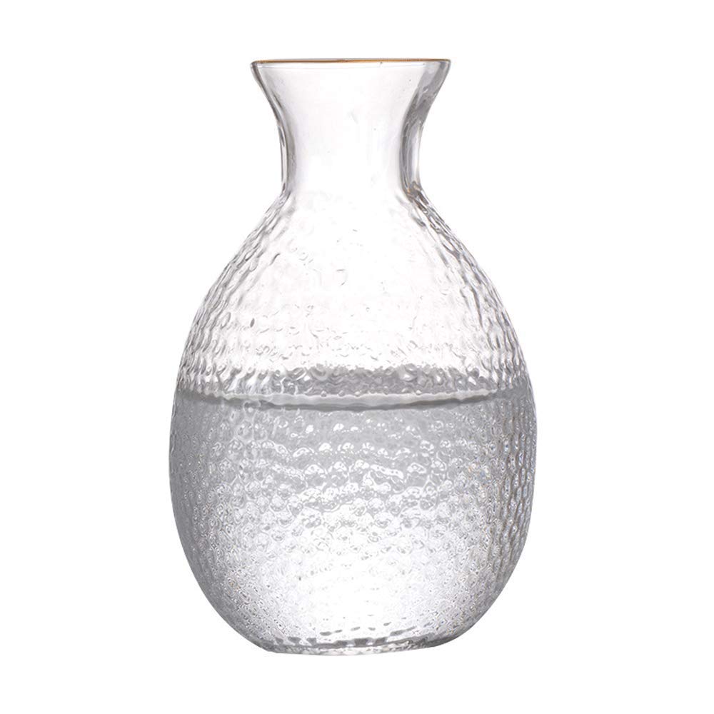 BOLLAER Sake Pot Set, Japanese Cold Sake Glasses, Clear Unique Trendy Floating Design, 1 Sake Carafe Bottle 1 Sake Tank and 4 Saki Cups for Cold/Warm/Hot Sake, Birthday Housewarming Gift Set