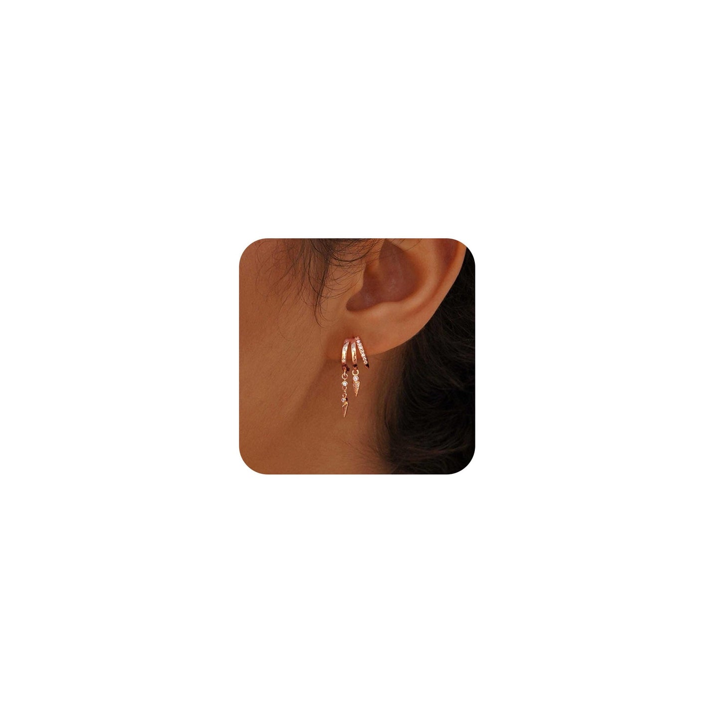 SELSHE Hoop Earrings for Women,Simple Rose Gold Dangle Earrings Dainty Triple Huggie Earrings Studs Hypoallergenic Statement Rose Gold Earrings for Women Trendy Cute Jewelry
