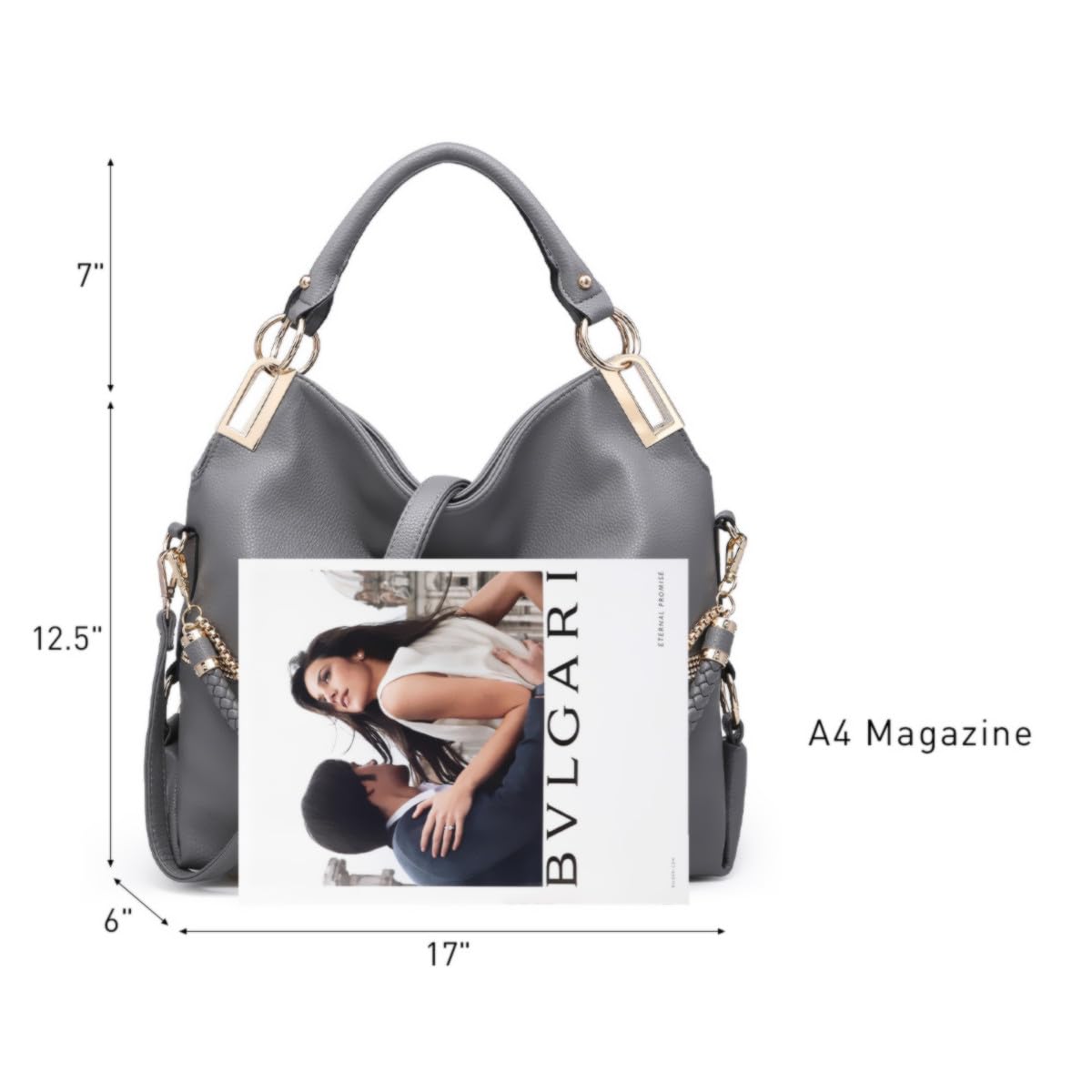 Dasein Purses for Women Vegan Leather Handbags Rhinestones Hobo Bags Tote Purse Shoulder Bag Ladies Handbag (Grey)