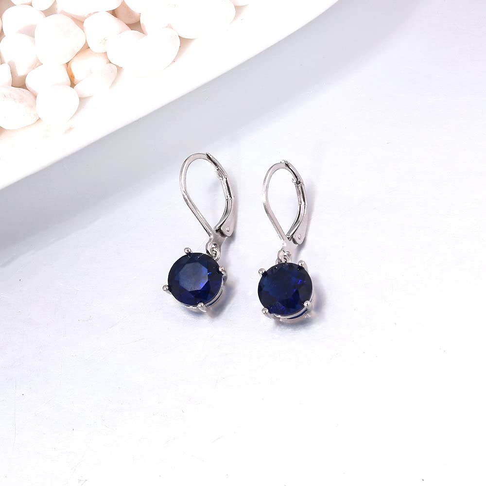 CiNily Leverback Dangle Earrings Created Dark Blue Crystal Drop Earrings White Gold Plated Jewelry for Women 8 mm