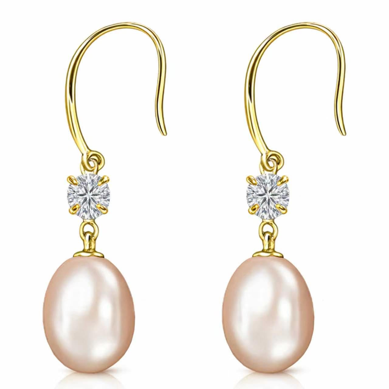 Pearl Drop Earrings for Women, Gold Plated & 925 Sterling Silver, Pink & White Dangle Earrings, Dainty Cute Elegant Bridal Wedding Gift for Her | Christmas Gift for Women (Gold Ear Hook Pink Pearl)