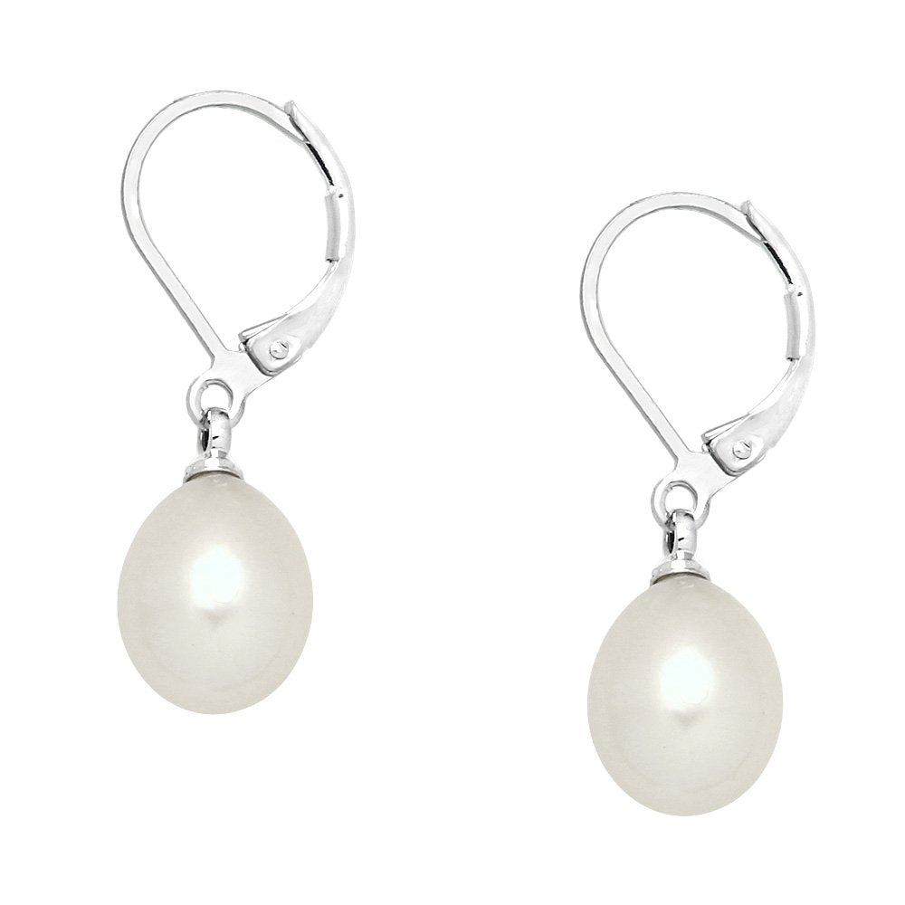 Falari 10mm Round Natural Stone Earring High Polished Rhodium Leverback (Mother of Pearl (White))
