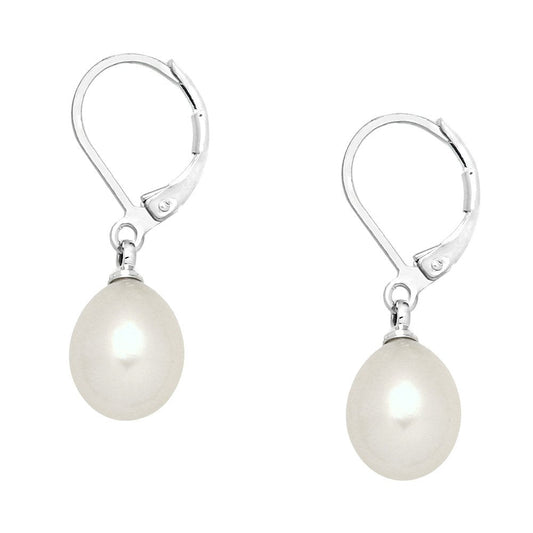 Falari 10mm Round Natural Stone Earring High Polished Rhodium Leverback (Mother of Pearl (White))