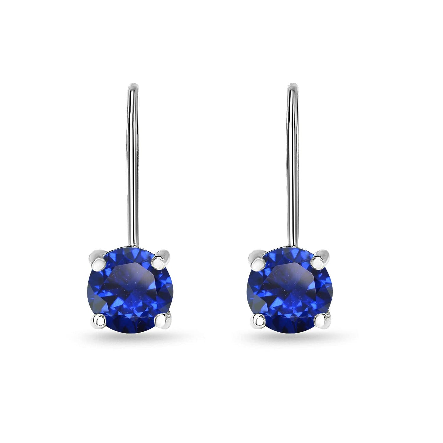 Blue Earrings for Women Sterling Silver 6mm Round Leverback Drop Synthetic Gemstone Sapphire Earring for Bridesmaids Gift Trendy Fashion