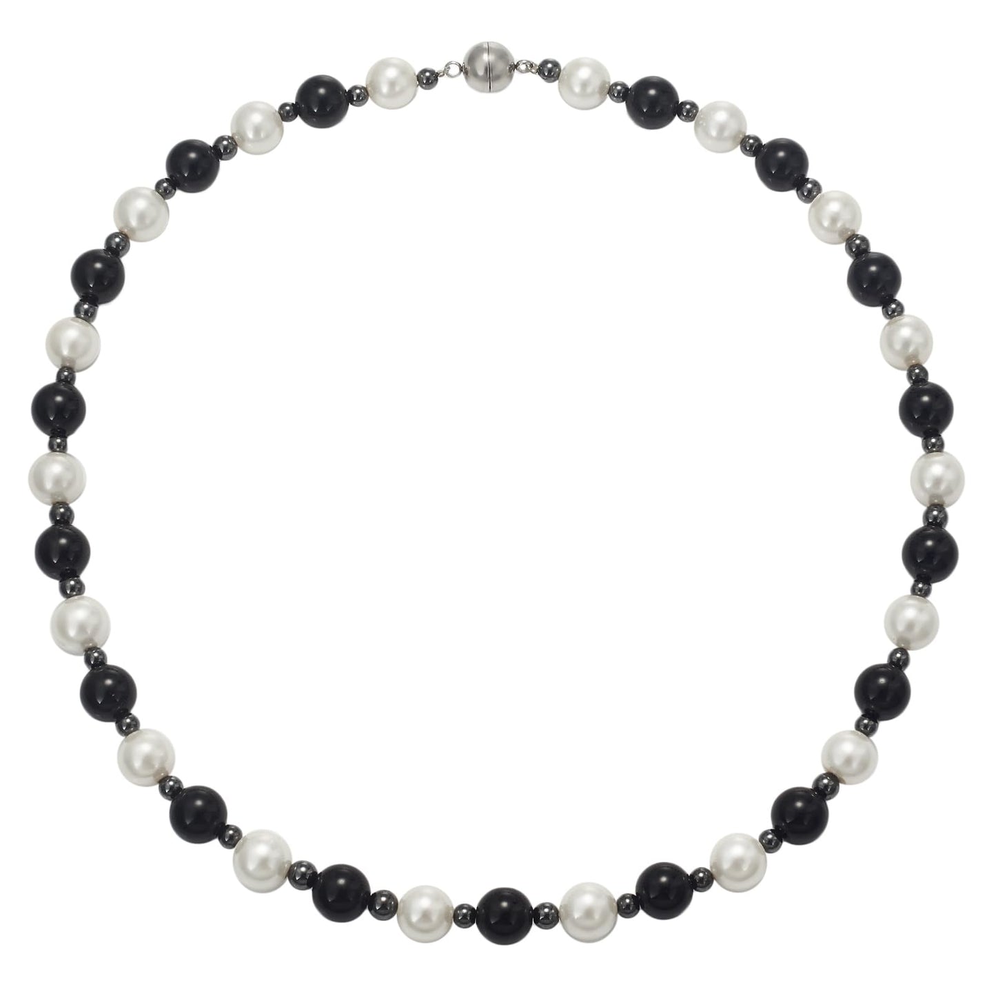 Pearl & Black Onyx Necklace Hematite Necklace10mm Pearl Crystal Handmade Choker Bead Necklace Gifts for Family Friends Men Women Unisex 20"