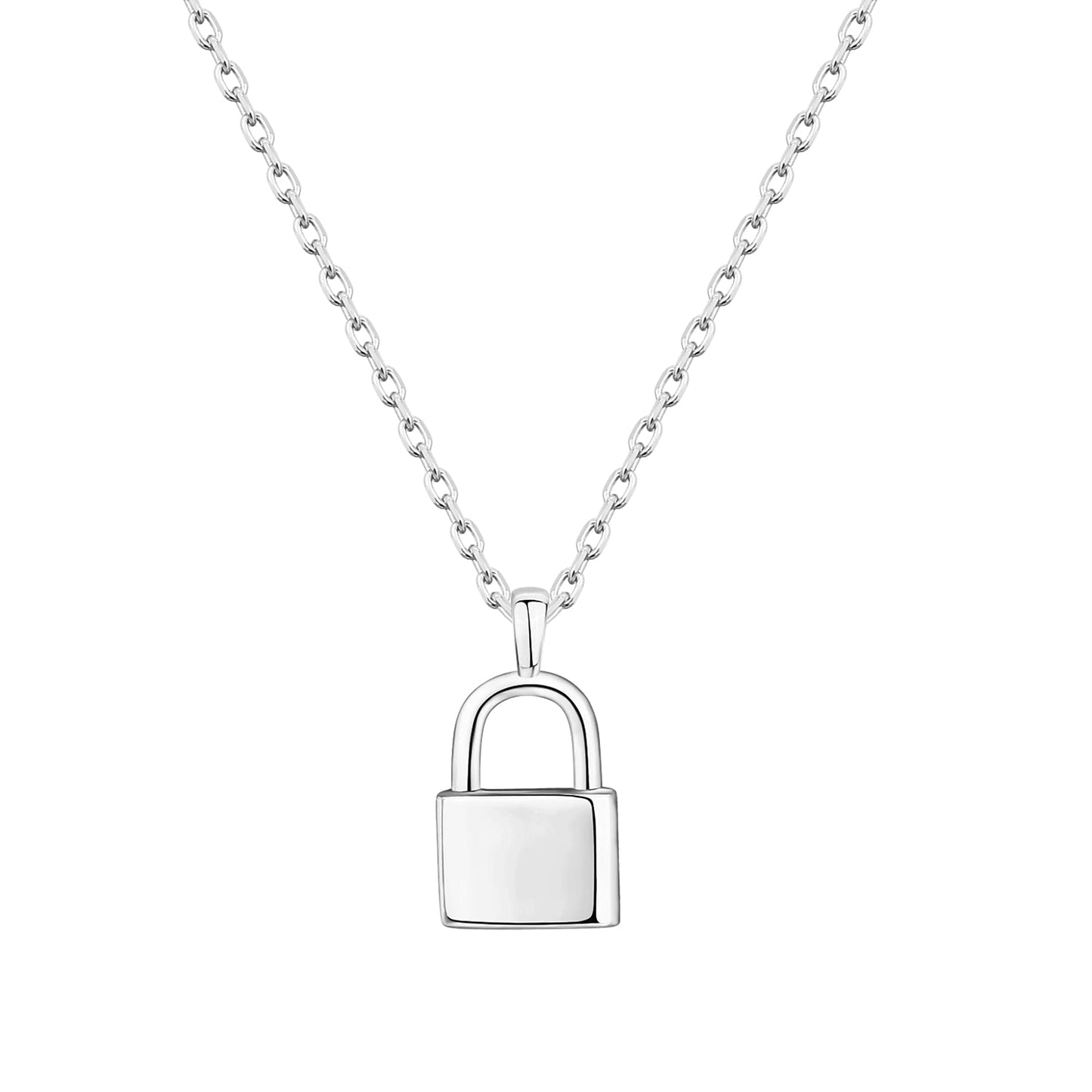 PAVOI Rhodium Plated Lock Pendant Necklace | Womens Cute Necklaces | Friendship Necklace for Women