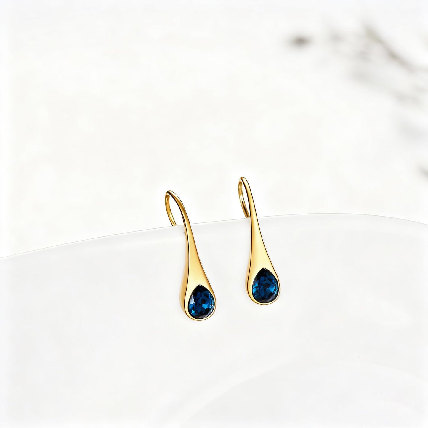 925 Sterling Silver Teardrop Earrings, Hypoallergenic Pear-Shaped Dangle Drop Earrings for Women with London Blue Crystals-14K Gold Plated