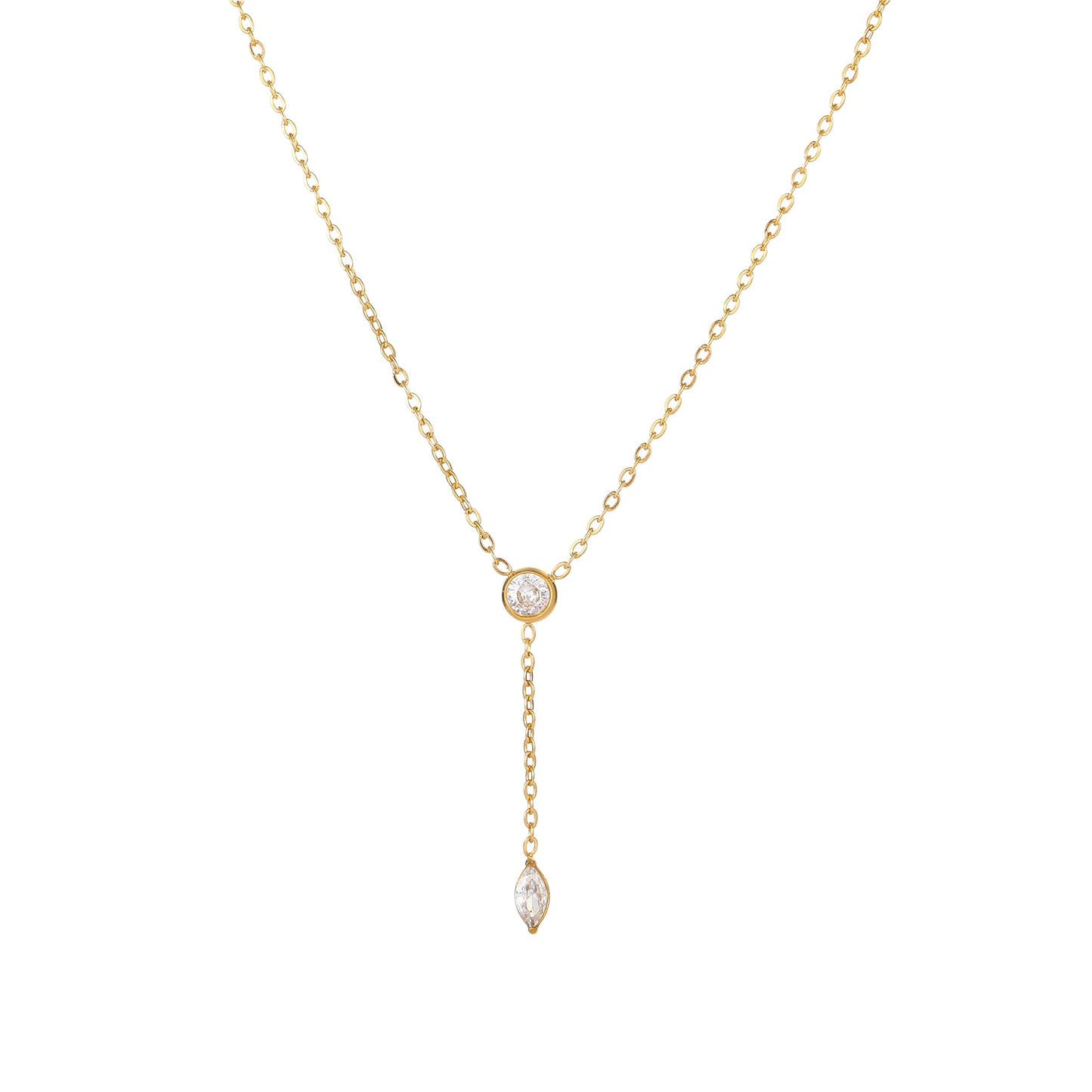 Jewigo Cubic Zirconia Necklaces for Women 18K Gold Plated Tear drop Necklace Dainty Layered CZ Lariat Diamond Necklace