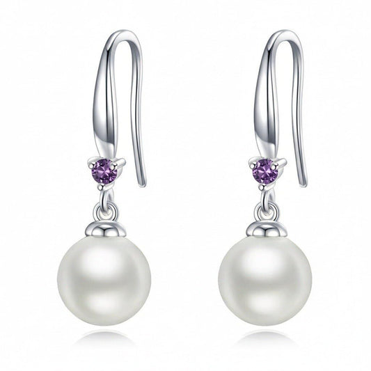 925 Sterling Silver Pearl Leverback Earrings Dangle Drop Birthstone Jewelry Gifts for Women (White Pearl-February)