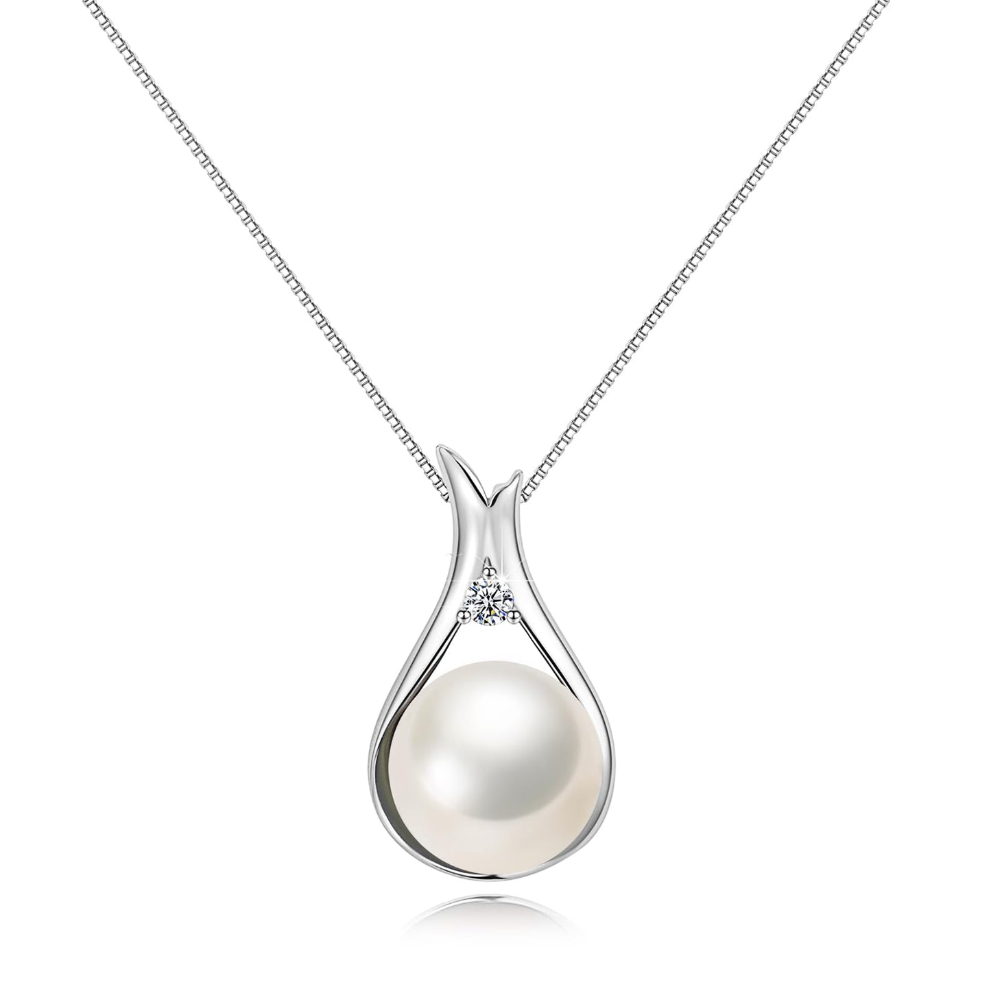 YAMI Pearl Pendant Necklace, Freshwater Cultured Soft Pink Pearl 10-11mm, in Round Shape, 925 Sterling Silver Necklace, Anniversary Birthday Jewelry Gifts 18+2IN