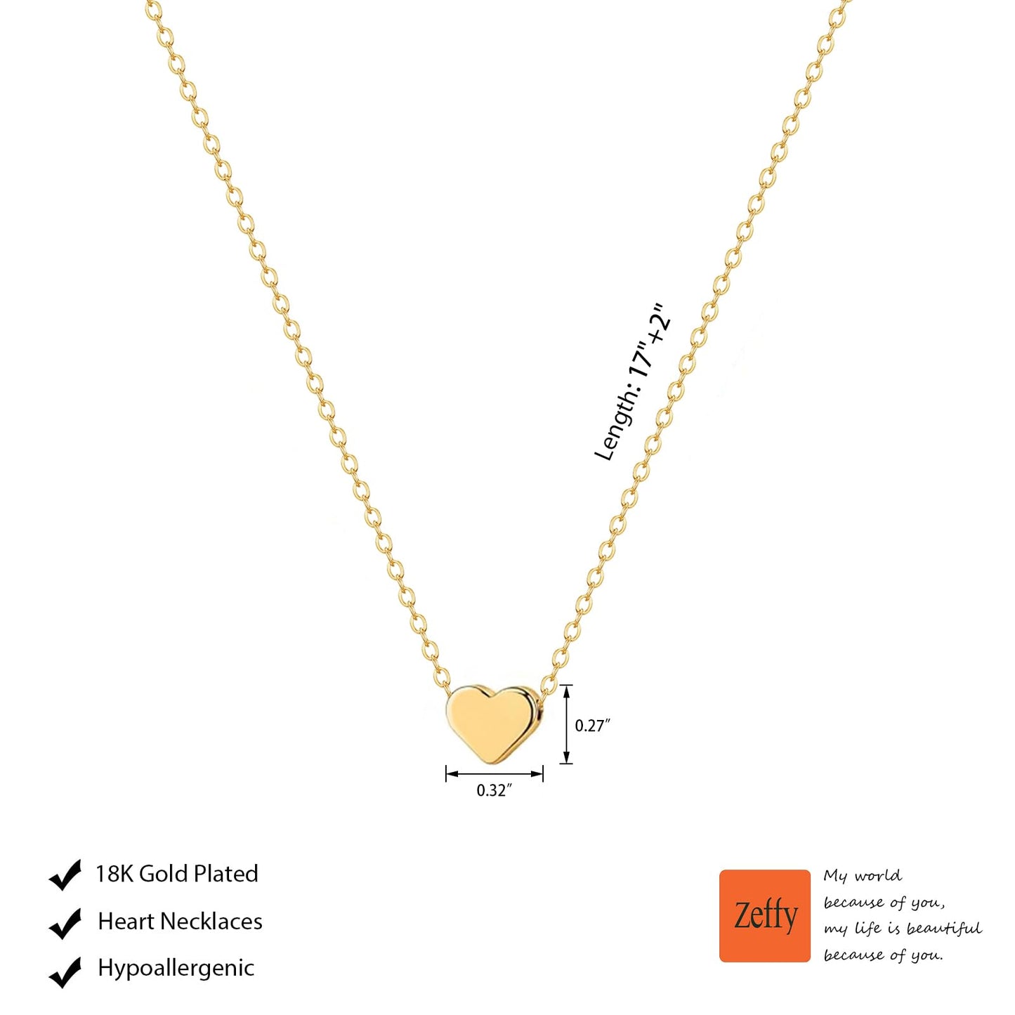 Zeffy Heart Necklace for Women 14k Gold Plated Cute Necklaces Trendy Dainty Love Heart Choker Necklaces Dainty Simple Gold Jewelry Gifts