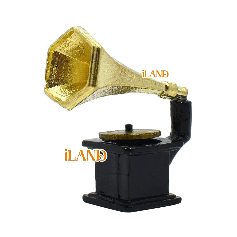 iLAND Miniature Dollhouse Accessories on 1:12 Scale, Grandfather Wall Clock and Record Player, elf Accessories