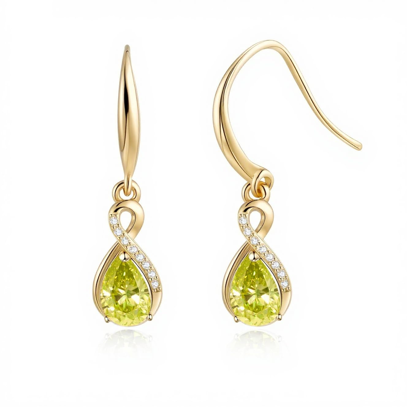 Infinity Birthstone Earrings 18K Gold Plated 925 Sterling Silver Teardrop Infinity Drop Dangle Earrings Peridot Jewelry Birthday Gifts for Women Her Mother Wife